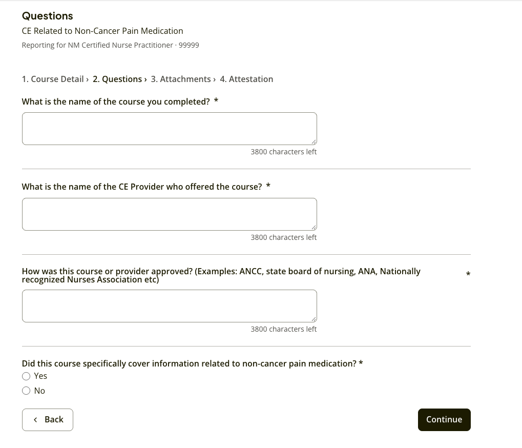 Example of reporting screen for a Certified Nurse Practitioner