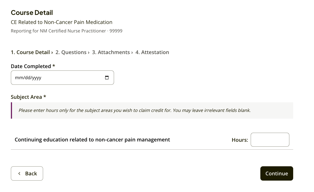Example of reporting screen for a Certified Nurse Practicioner
